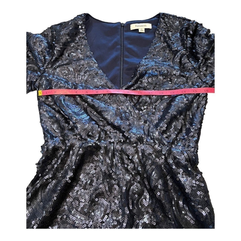 Francesca Women Sequin Dress S Blue Navy Beaded Short Sleeve Party Cocktail - Picture 10 of 12
